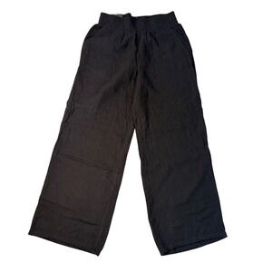 DKNY Black Gauze Wide Leg Cropped Pants Women's Size XL Elastic Waist